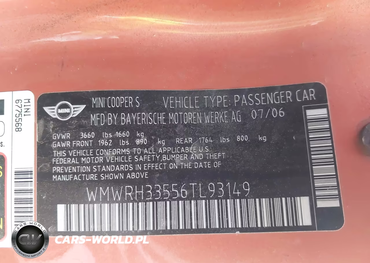 2006 Mini Cooper S VIN:WMWRH33556TL93149 - 9