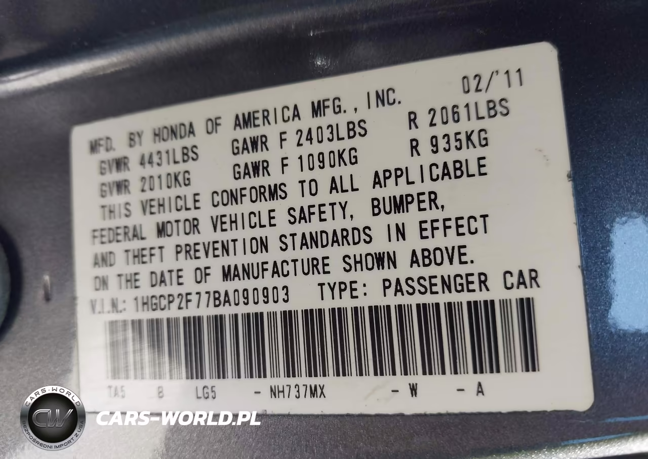 2011 Honda Accord 2.4 Ex VIN:1HGCP2F77BA090903 - 9