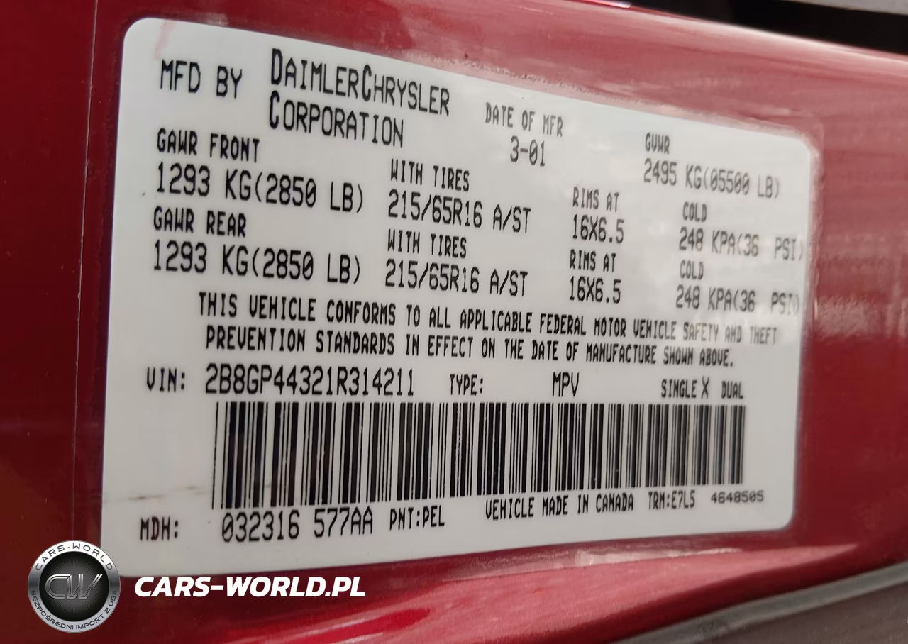 2001 Dodge Grand Caravan Sport VIN:2B8GP44321R314211 - 9