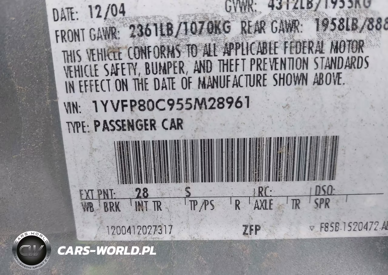 2005 Mazda Mazda6 I Base VIN:1YVFP80C955M28961 - 9