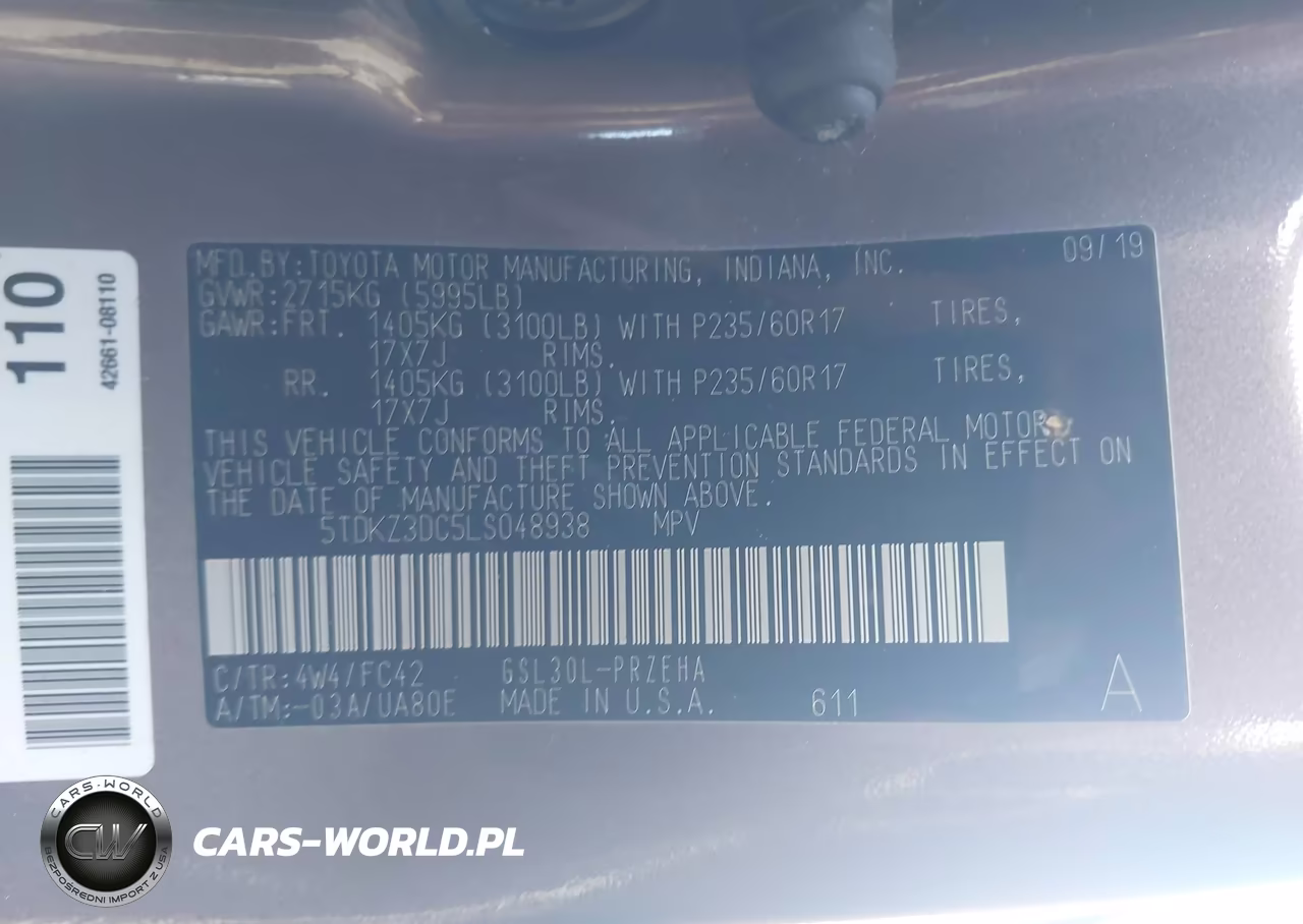 2020 Toyota Sienna Le VIN:5TDKZ3DC5LS048938 - 9