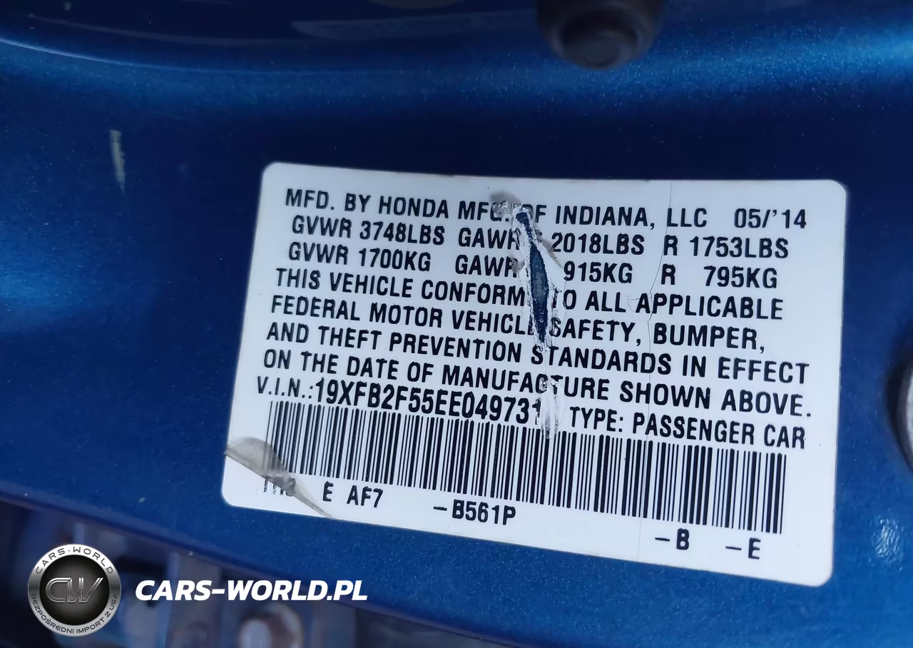 2014 Honda Civic Lx VIN:19XFB2F55EE049731 - 9