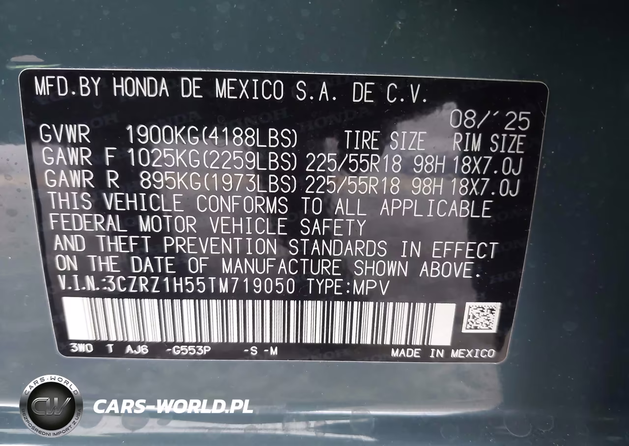 2026 Honda Hr-V 2Wd Sport VIN:3CZRZ1H55TM719050 - 9