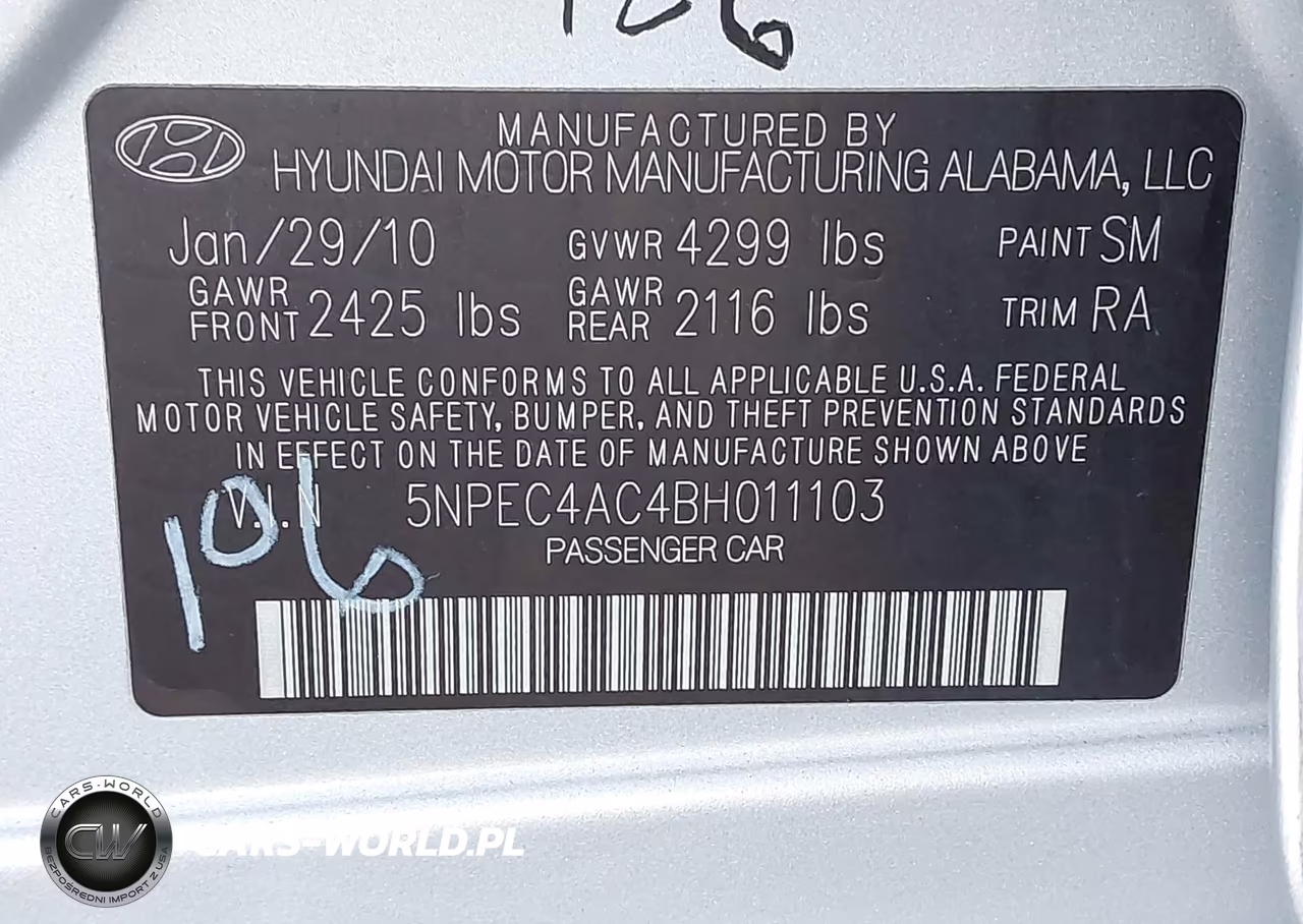 2011 Hyundai Sonata Limited VIN:5NPEC4AC4BH011103 - 9