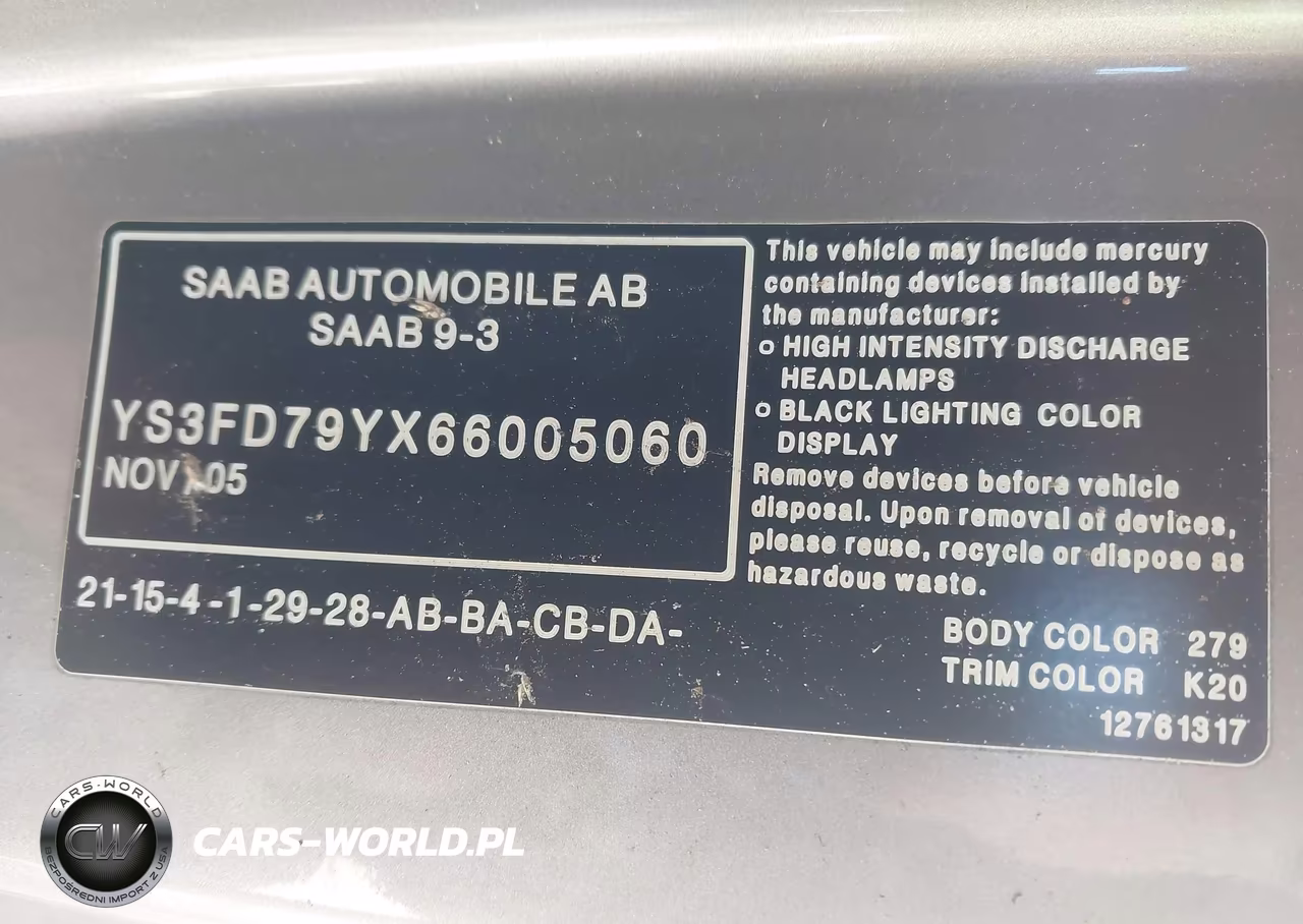 2006 Saab 9-3 2.0T VIN:YS3FD79YX66005060 - 9