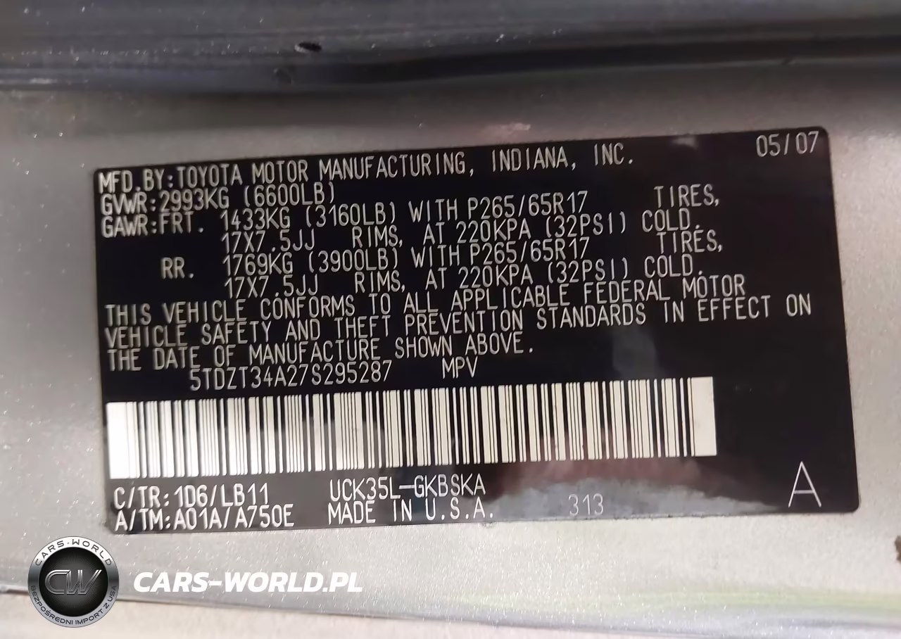 2007 Toyota Sequoia Sr5 VIN:5TDZT34A27S295287 - 9