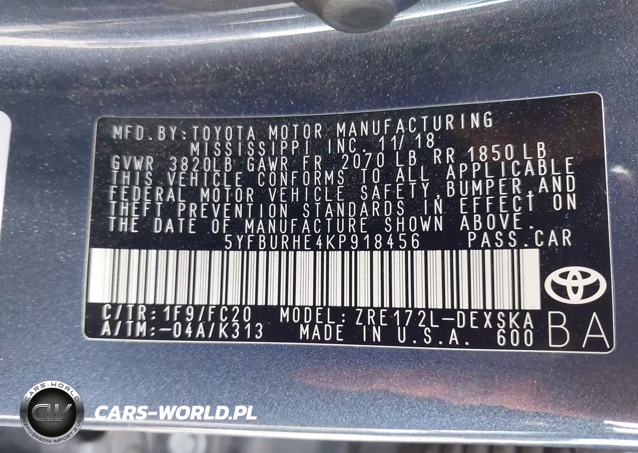 2019 Toyota Corolla Se VIN:5YFBURHE4KP918456 - 9