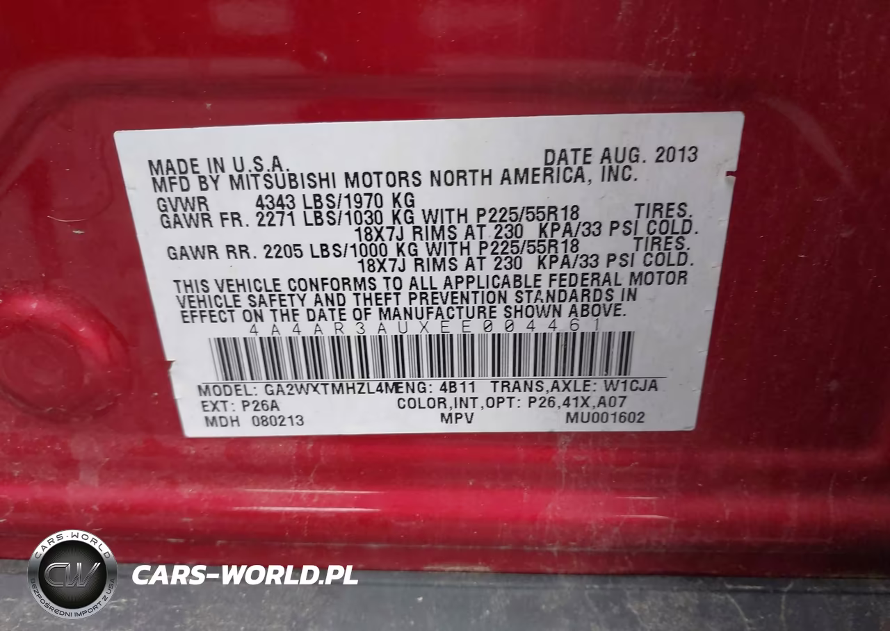 2014 Mitsubishi Outlander Sport Es VIN:4A4AR3AUXEE004461 - 9