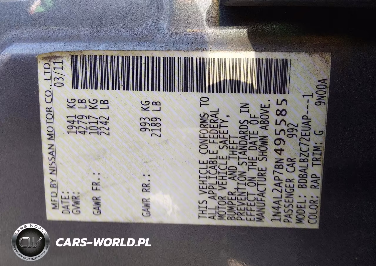 2011 Nissan Altima 2.5 S VIN:1N4AL2AP7BN495585 - 9