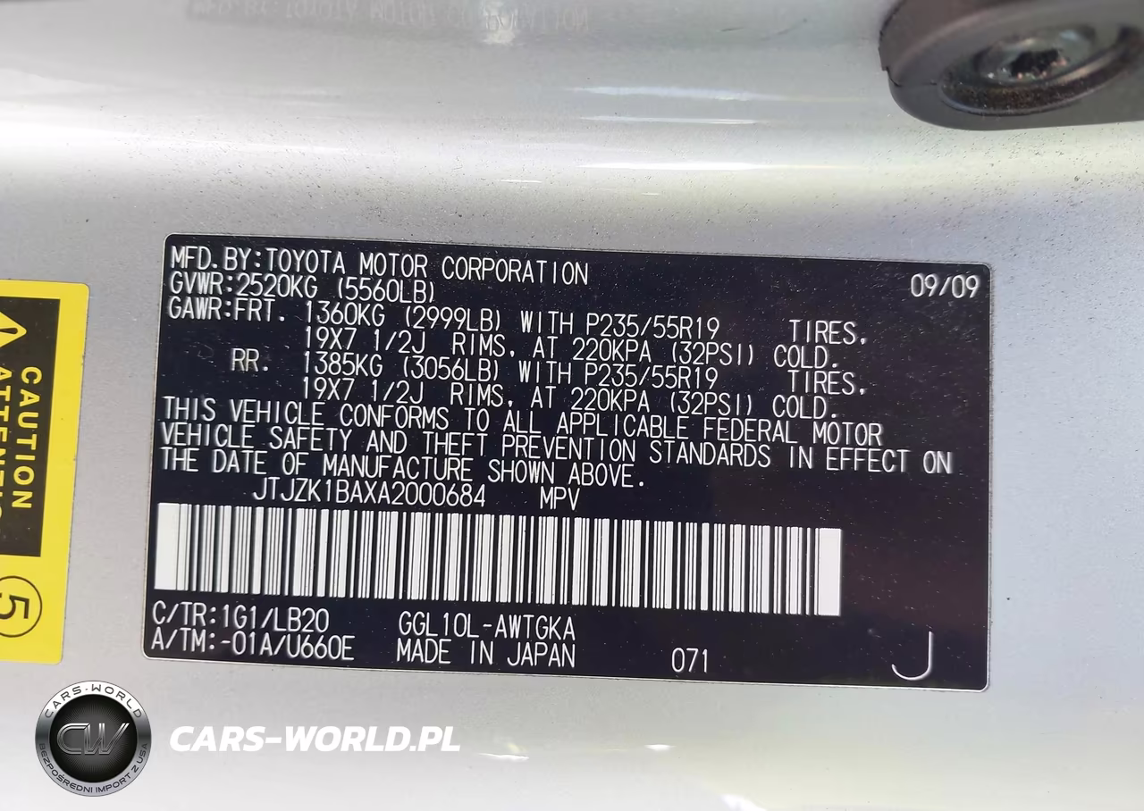 2010 Lexus Rx 350 VIN:JTJZK1BAXA2000684 - 9