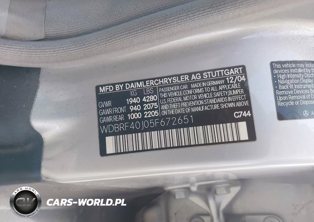 2005 Mercedes-Benz C 230 Kompressor Sport VIN:WDBRF40J05F672651 - 9