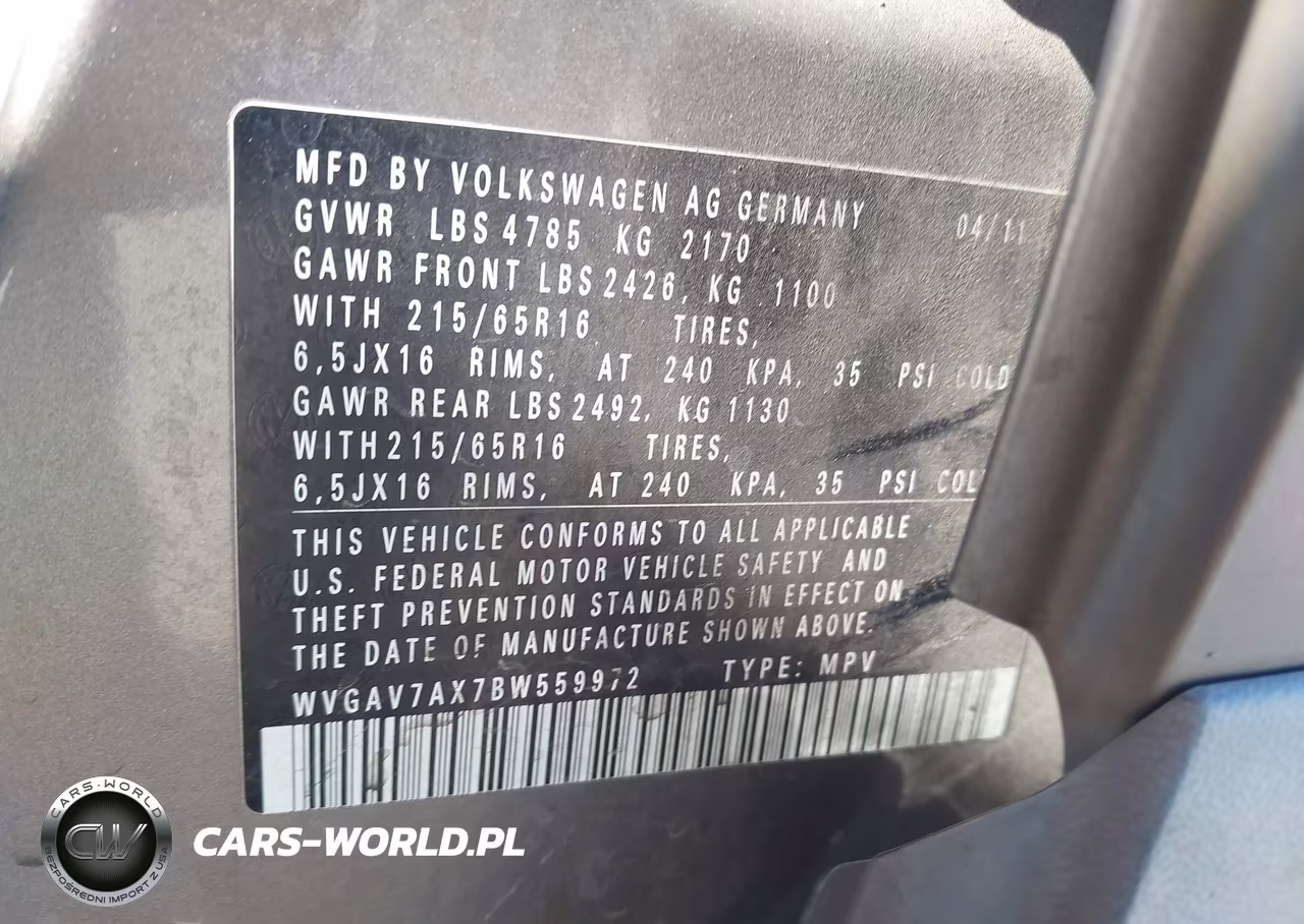 2011 Volkswagen Tiguan S VIN:WVGAV7AX7BW559972 - 9