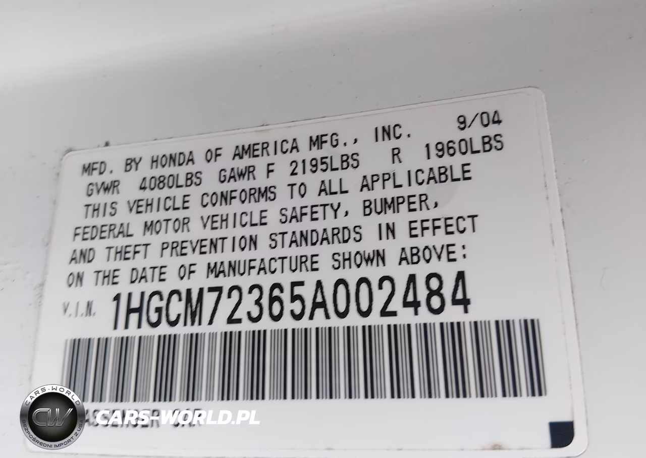 2005 Honda Accord 2.4 Lx VIN:1HGCM72365A002484 - 9