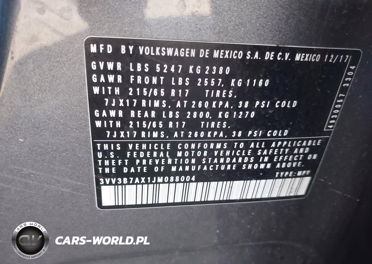 2018 Volkswagen Tiguan 2.0T Se-2.0T Sel VIN:3VV3B7AX1JM088004 - 9