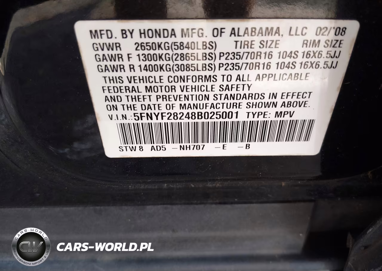 2008 Honda Pilot Vp VIN:5FNYF28248B025001 - 9
