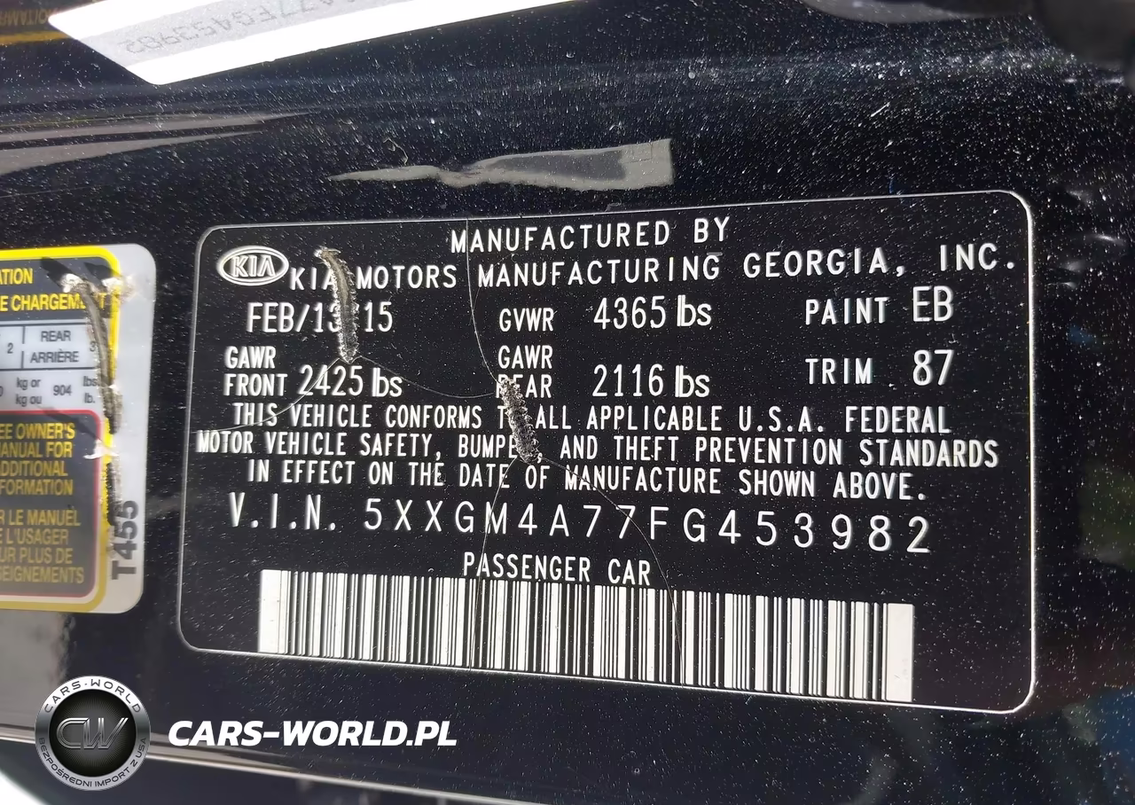 2015 Kia Optima Lx VIN:5XXGM4A77FG453982 - 9