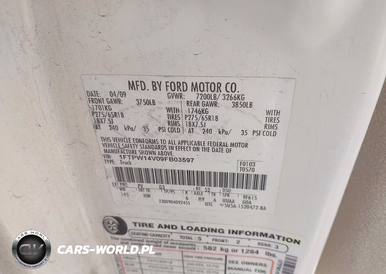 FORD F150 SUPER VIN:1FTPW14V09FB03597 - 9