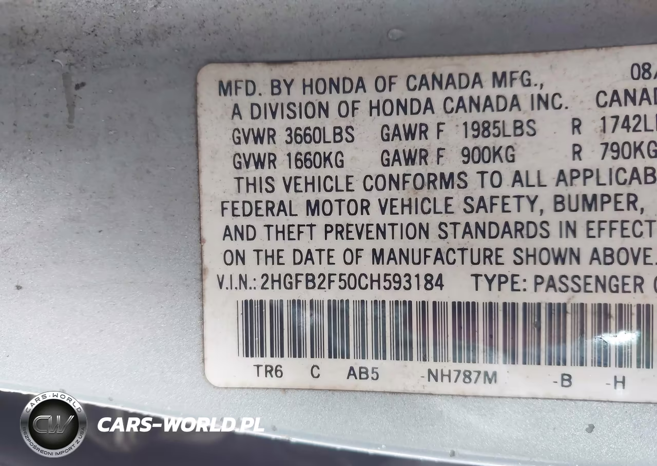 2012 Honda Civic Sdn Lx VIN:2HGFB2F50CH593184 - 9