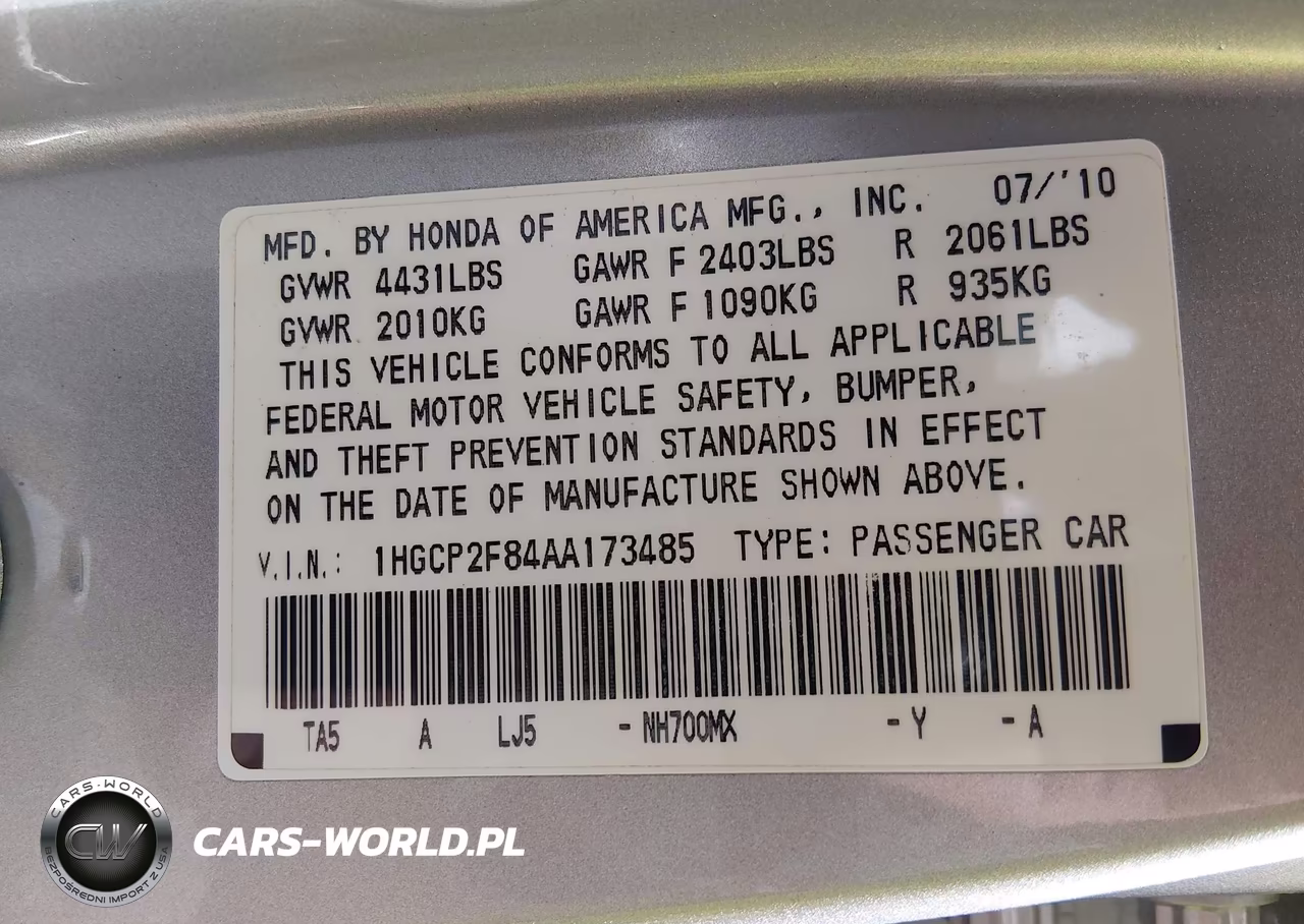 2010 Honda Accord 2.4 Ex-L VIN:1HGCP2F84AA173485 - 9