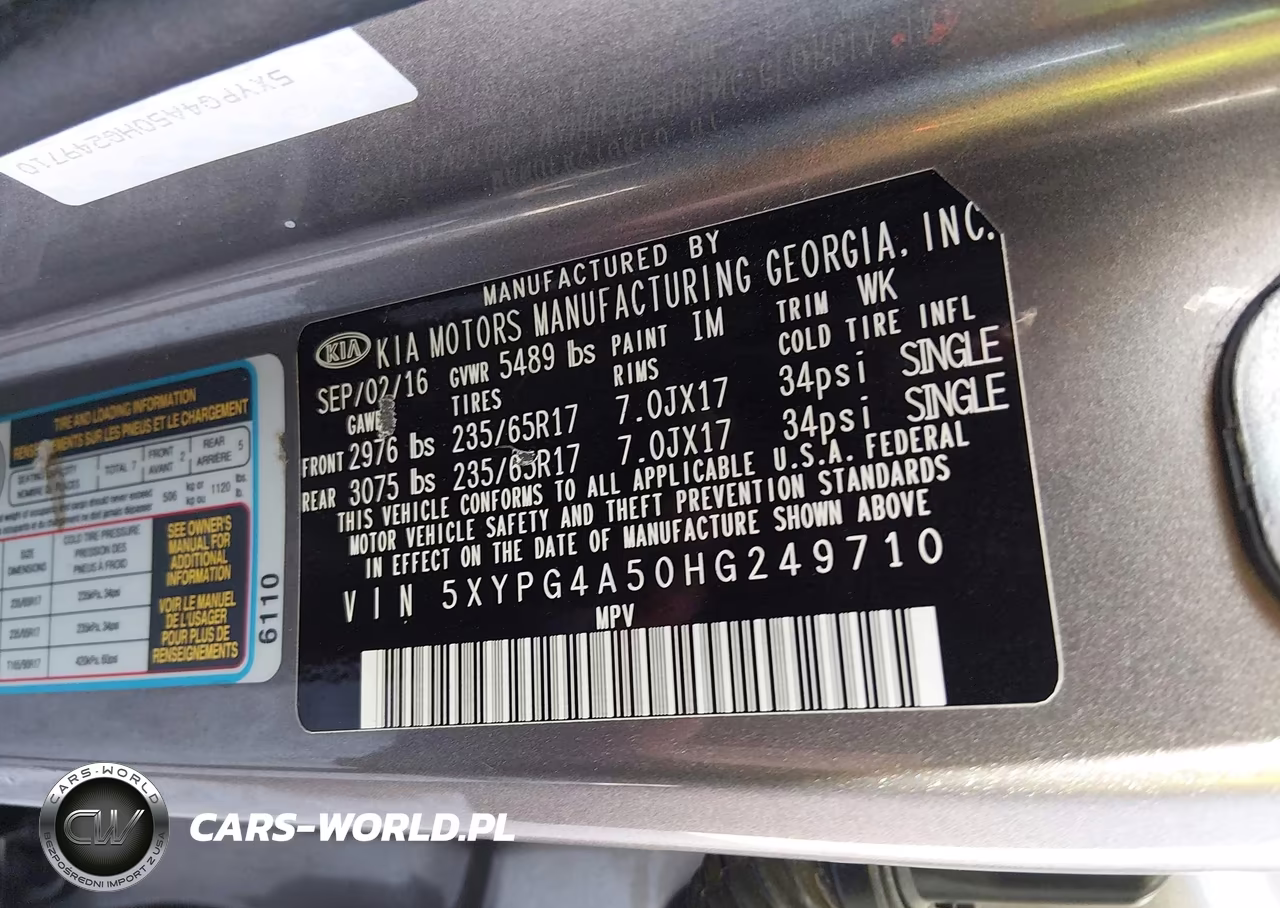 2017 Kia Sorento 3.3L Lx VIN:5XYPG4A50HG249710 - 9
