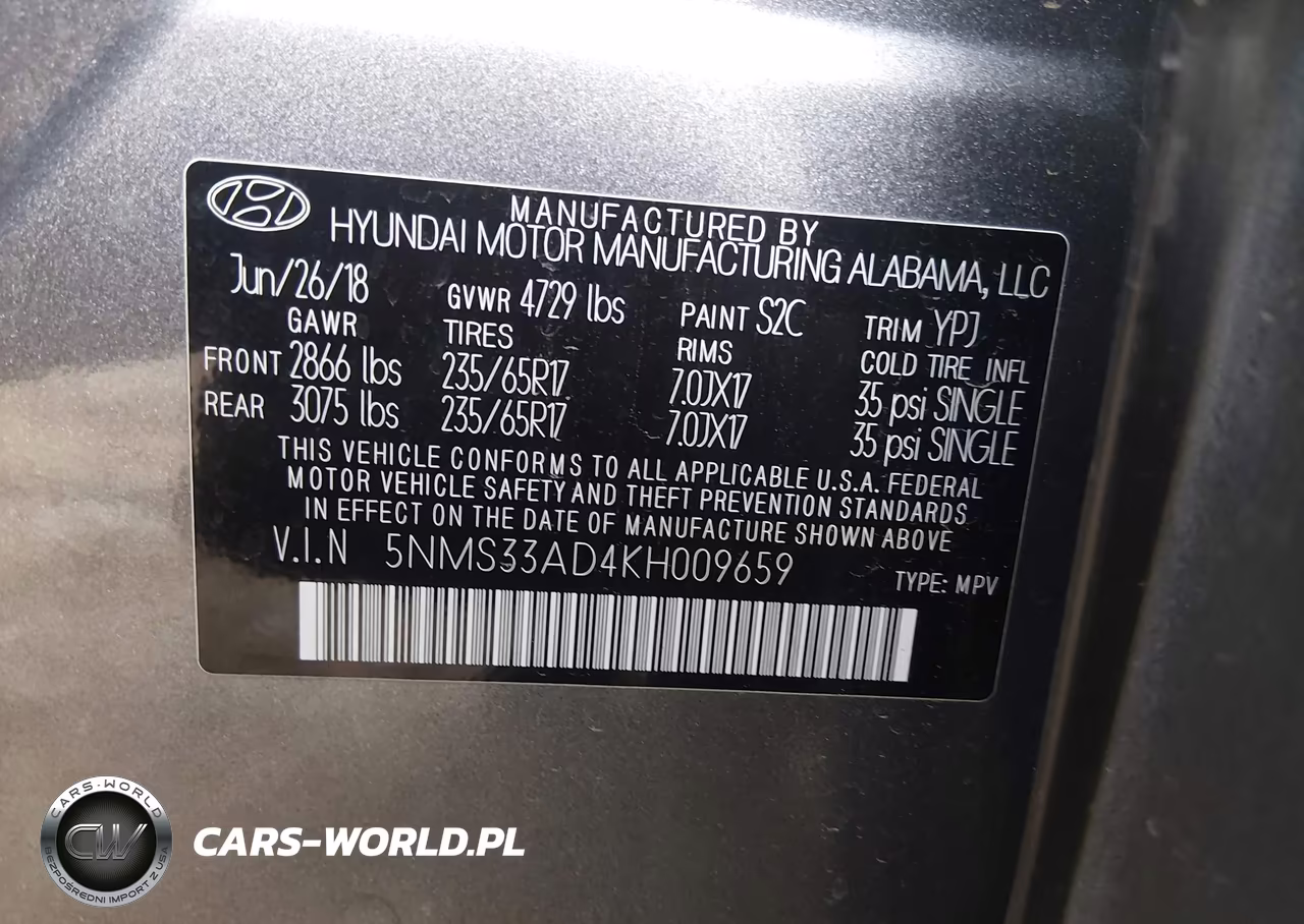 2019 Hyundai Santa Fe Sel VIN:5NMS33AD4KH009659 - 9