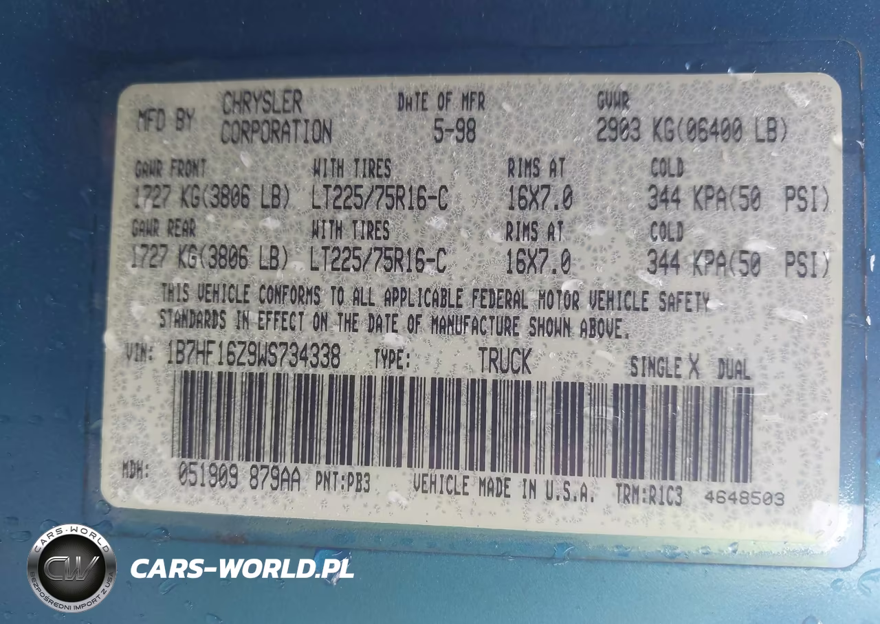 1998 Dodge Ram 1500 St VIN:1B7HF16Z9WS734338 - 9