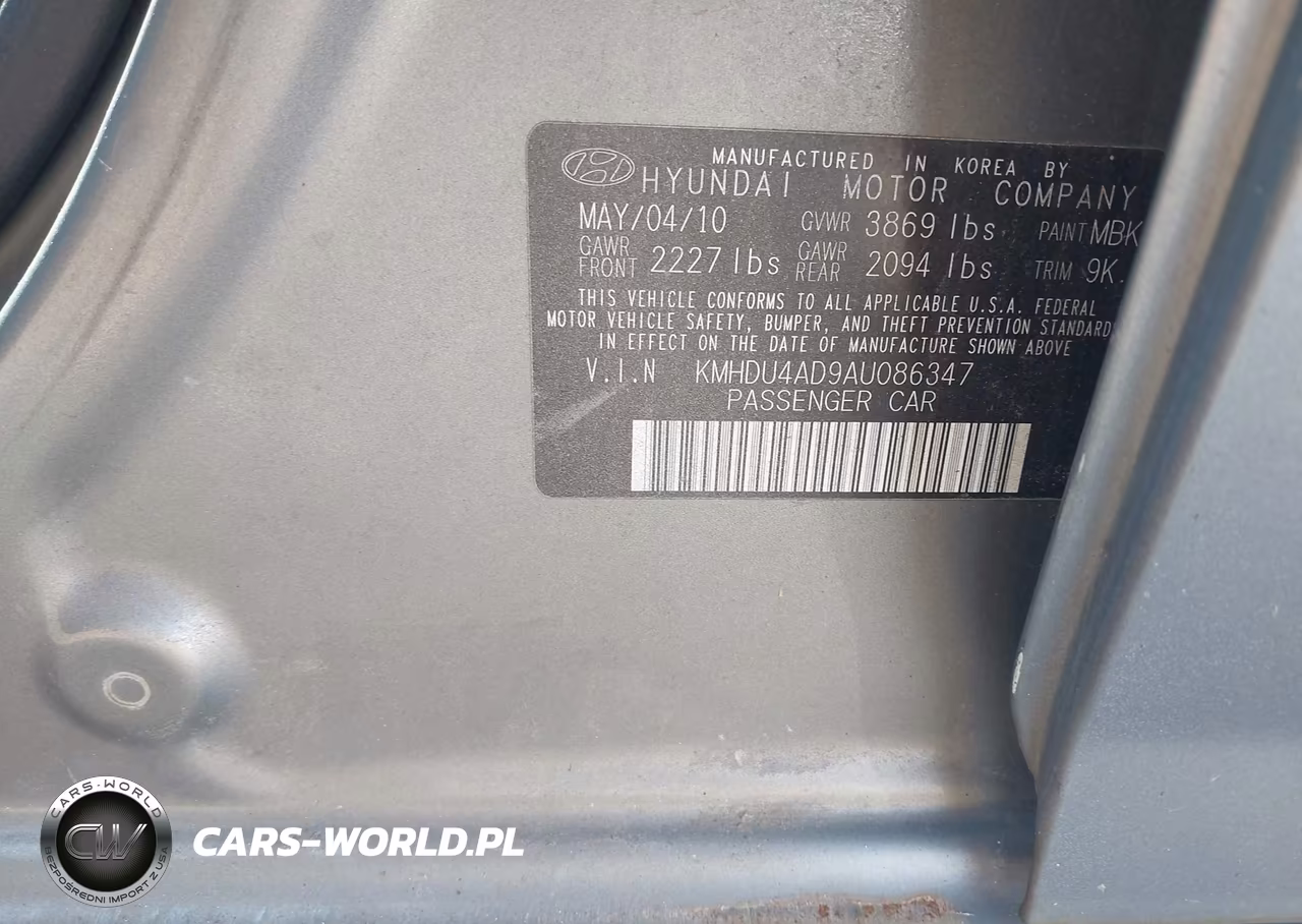 2010 Hyundai Elantra Gls VIN:KMHDU4AD9AU086347 - 9
