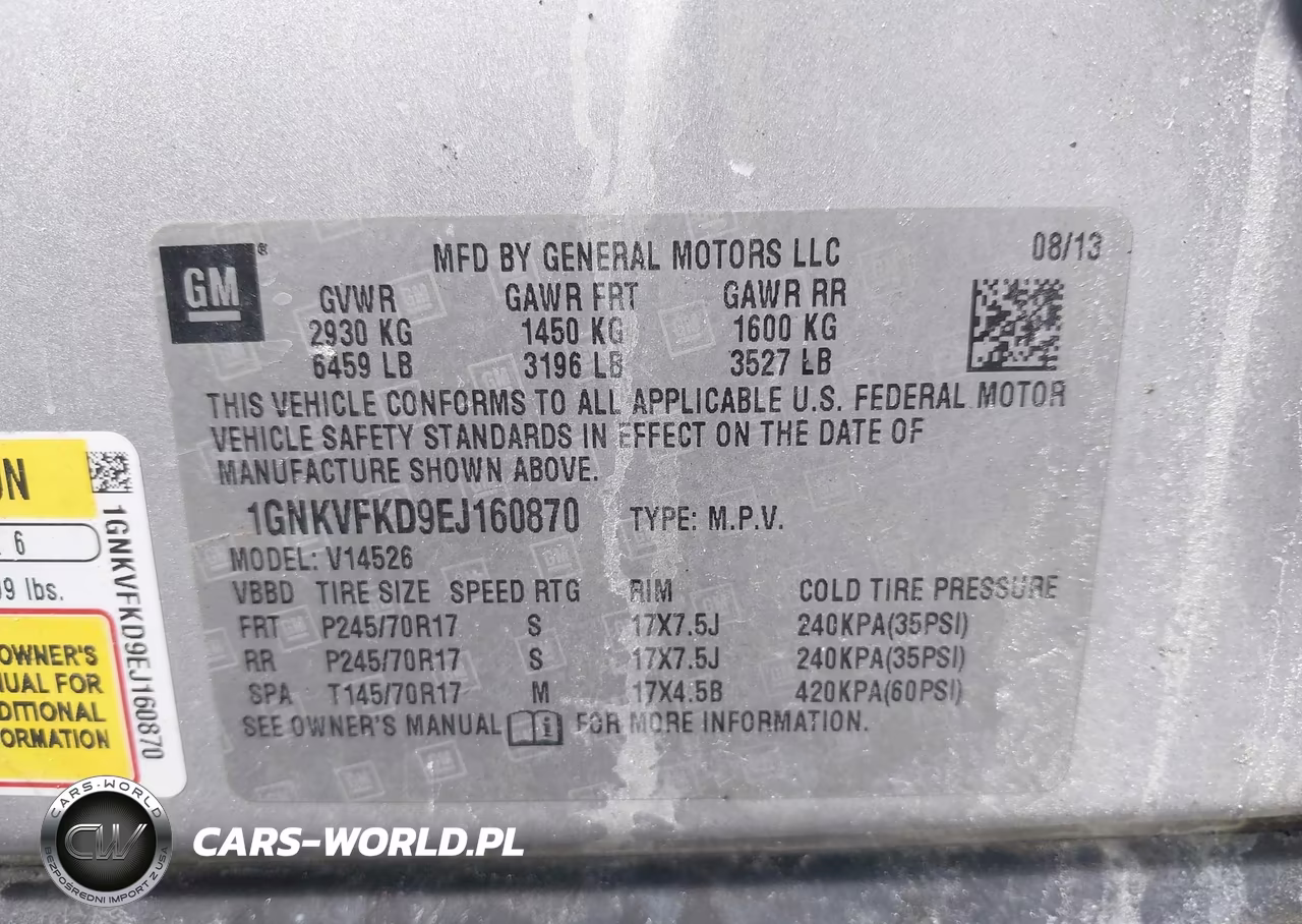 2014 Chevrolet Traverse Ls VIN:1GNKVFKD9EJ160870 - 9