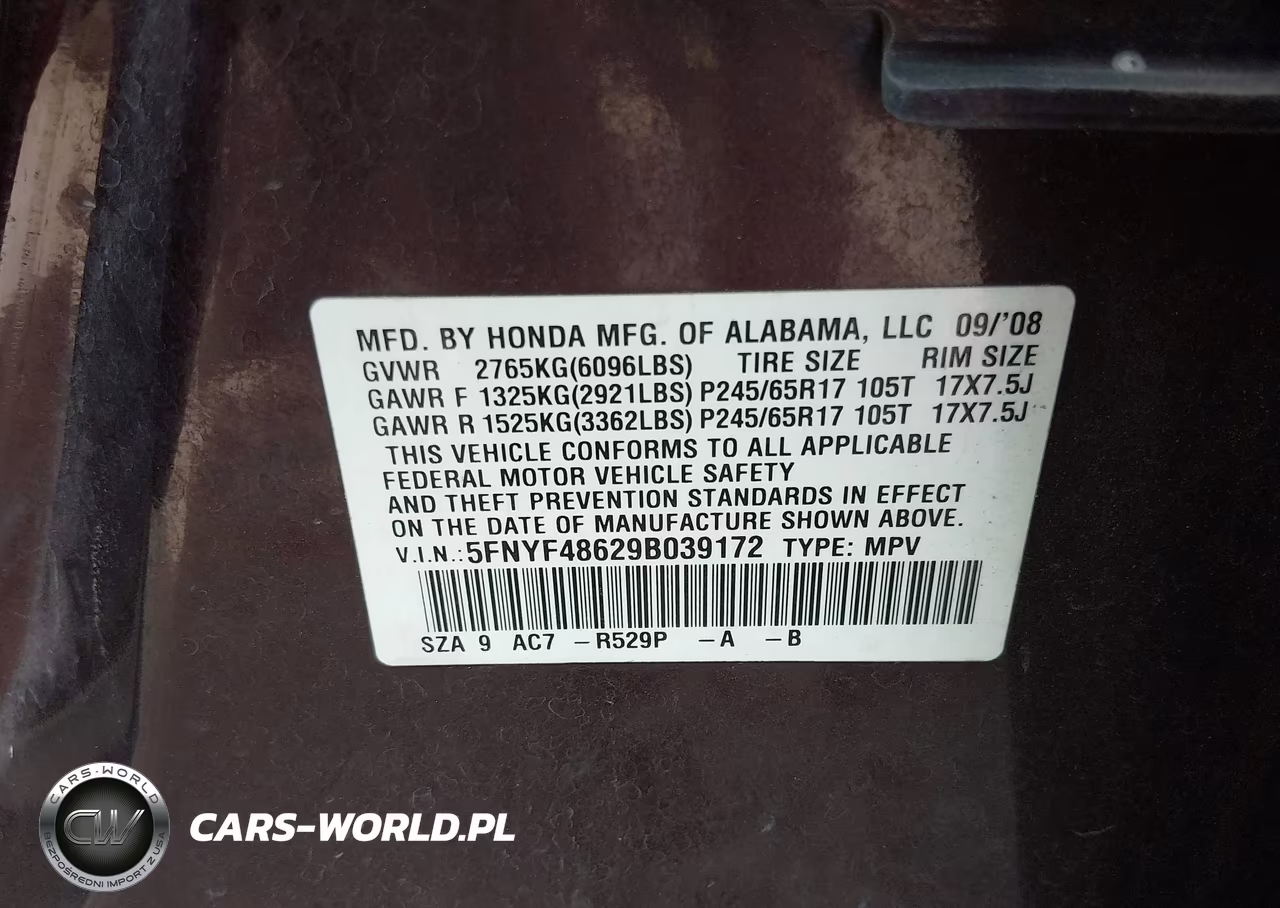 2009 Honda Pilot Ex-L VIN:5FNYF48629B039172 - 9