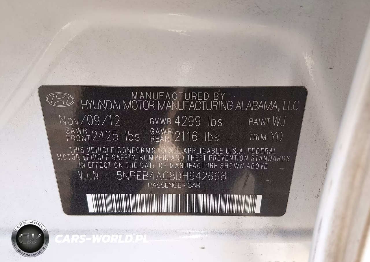 2013 Hyundai Sonata Gls VIN:5NPEB4AC8DH642698 - 9