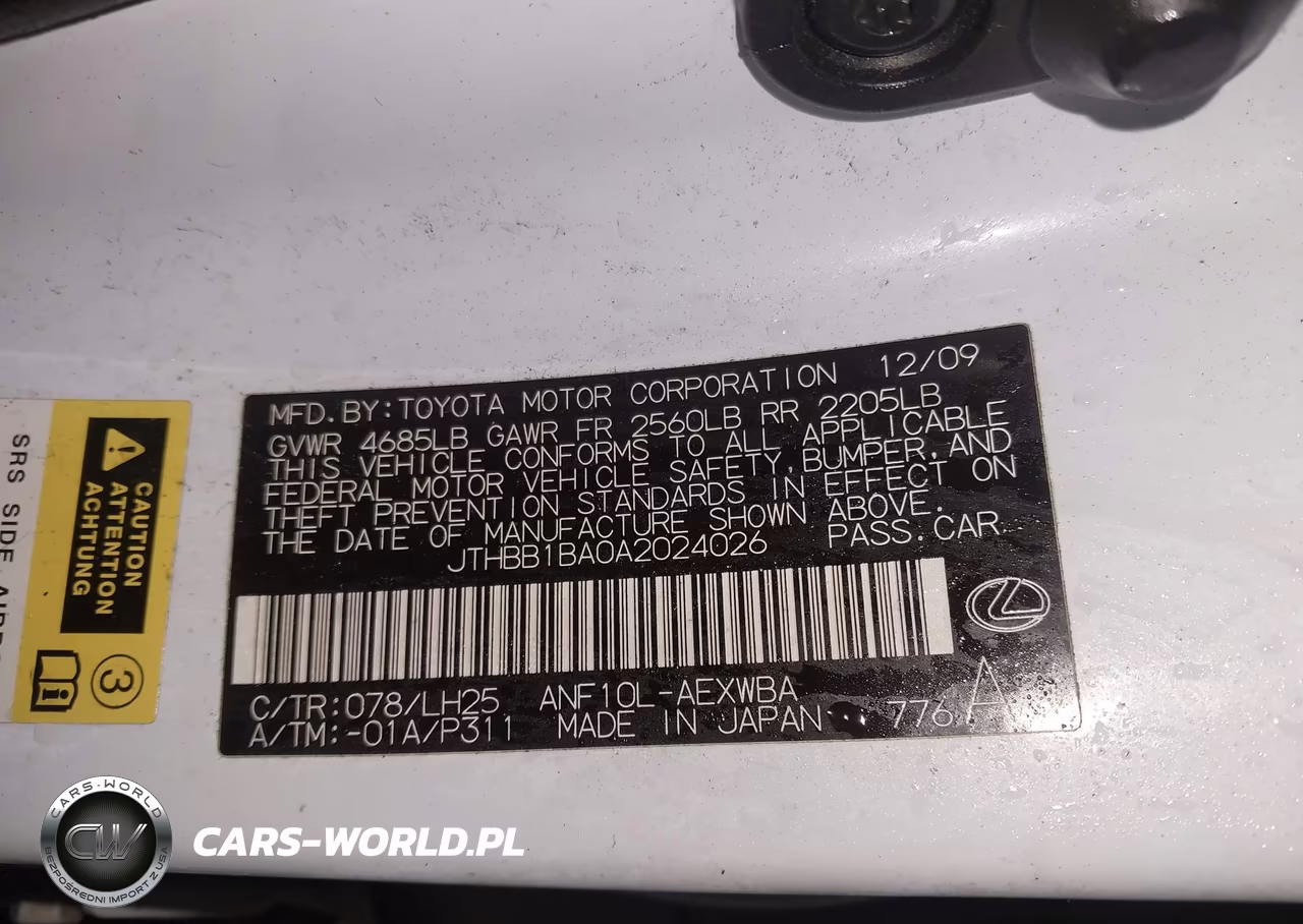2010 Lexus Hs 250H Premium VIN:JTHBB1BA0A2024026 - 9
