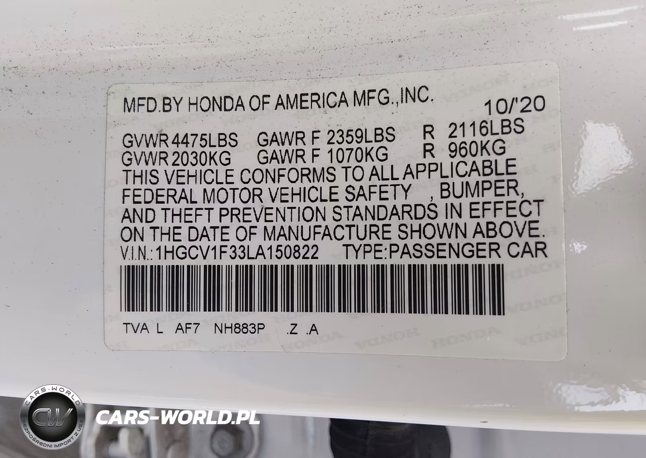 2020 Honda Accord Sport VIN:1HGCV1F33LA150822 - 9