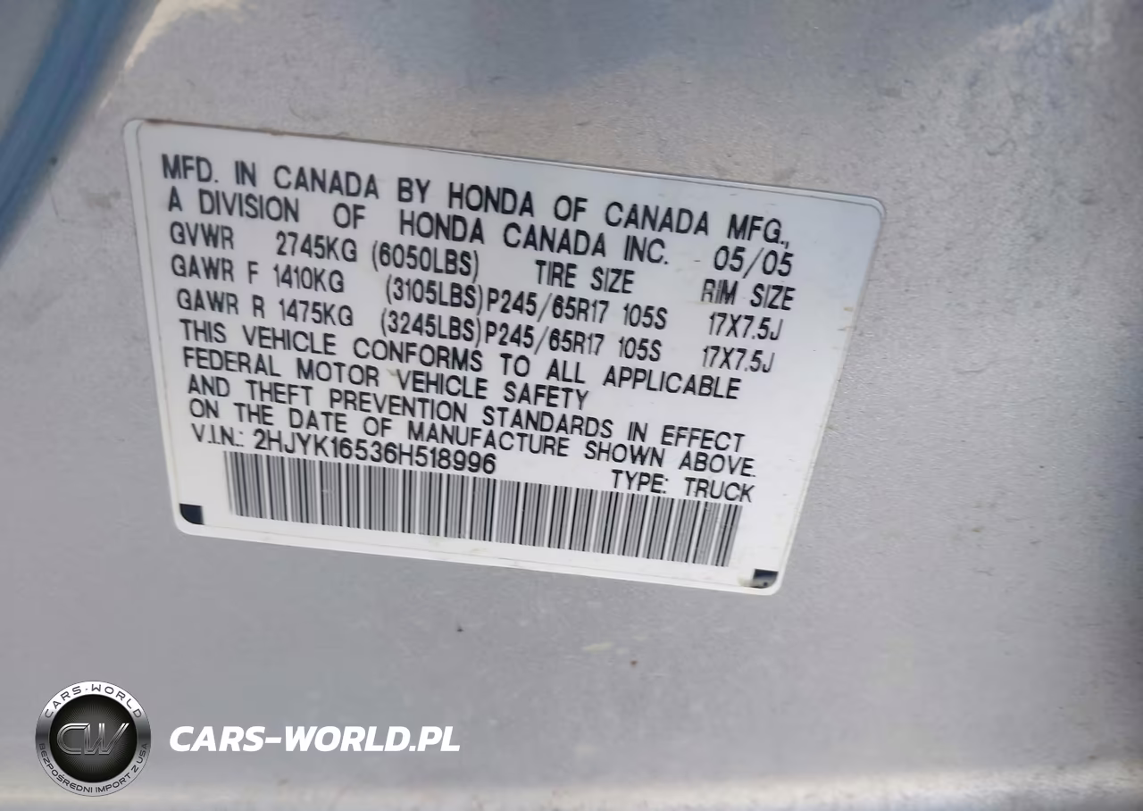 2006 Honda Ridgeline Rtl VIN:2HJYK16536H518996 - 9