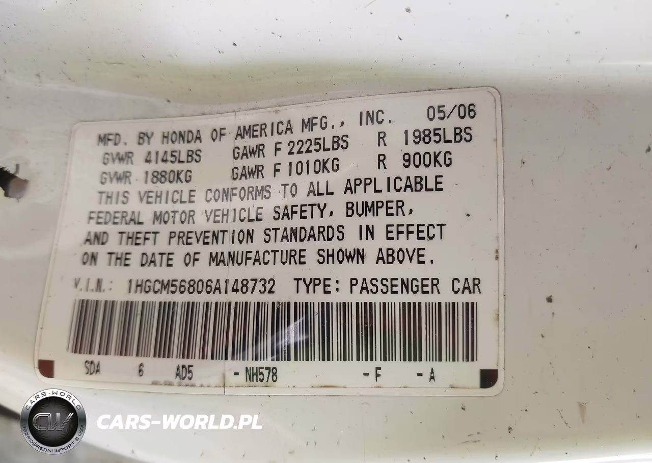 2006 Honda Accord 2.4 Ex VIN:1HGCM56806A148732 - 9