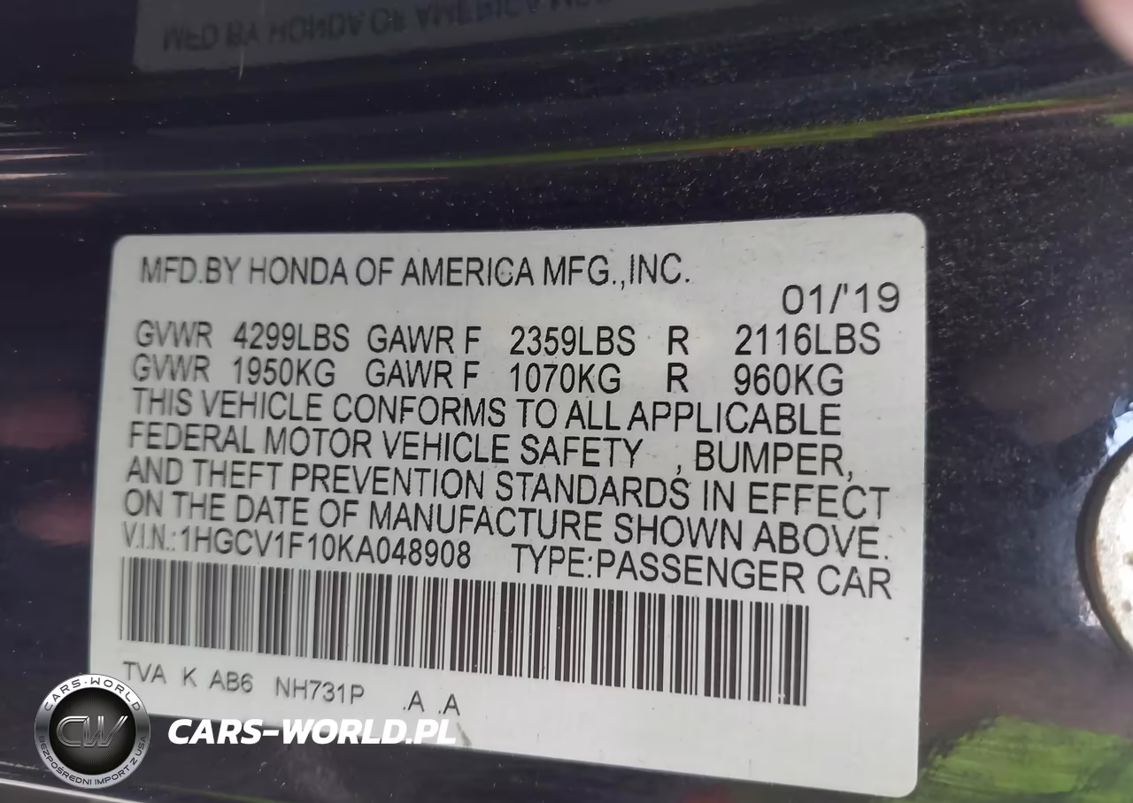 2019 Honda Accord Lx VIN:1HGCV1F10KA048908 - 9