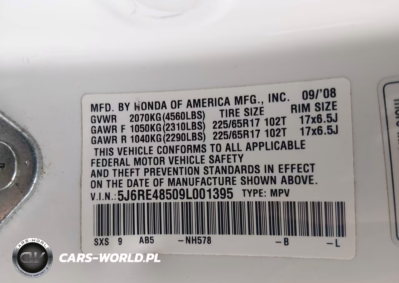 2009 Honda Cr-V Ex VIN:5J6RE48509L001395 - 9
