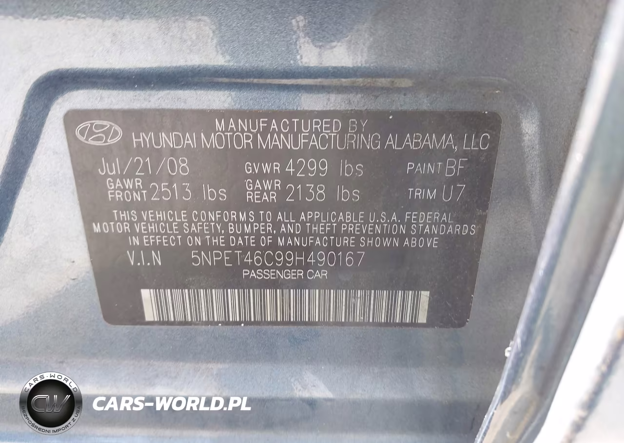 2009 Hyundai Sonata Gls VIN:5NPET46C99H490167 - 9