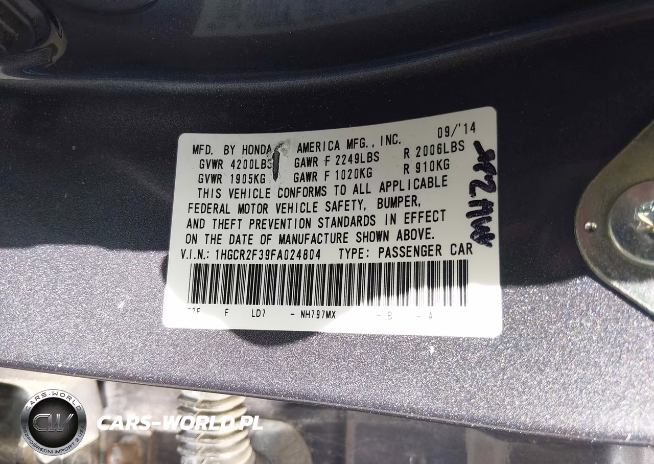 2015 Honda Accord Lx VIN:1HGCR2F39FA024804 - 9