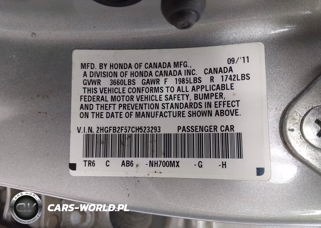 2012 Honda Civic Sdn Lx VIN:2HGFB2F57CH523293 - 9