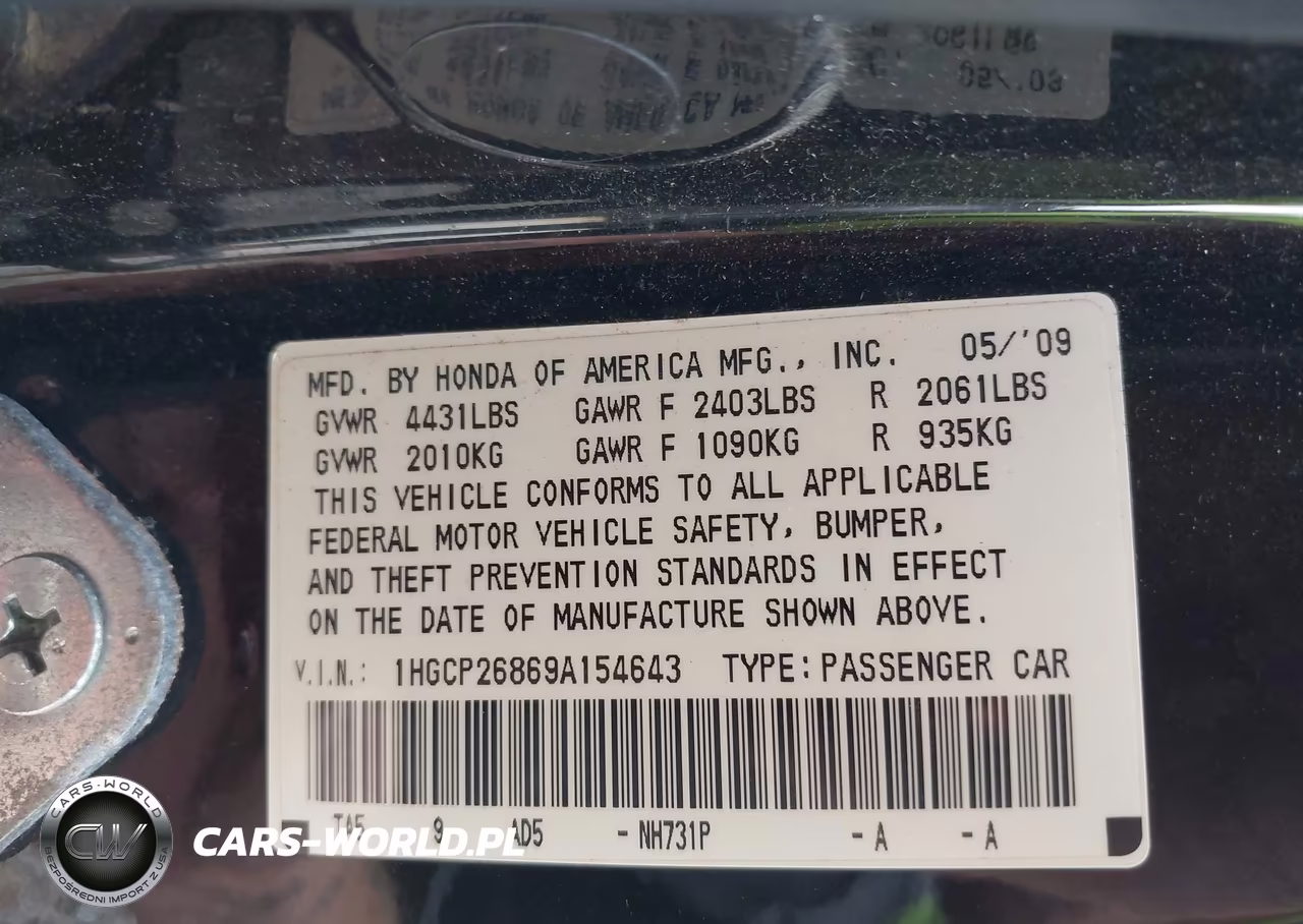 2009 Honda Accord Sdn Ex-L VIN:1HGCP26869A154643 - 9