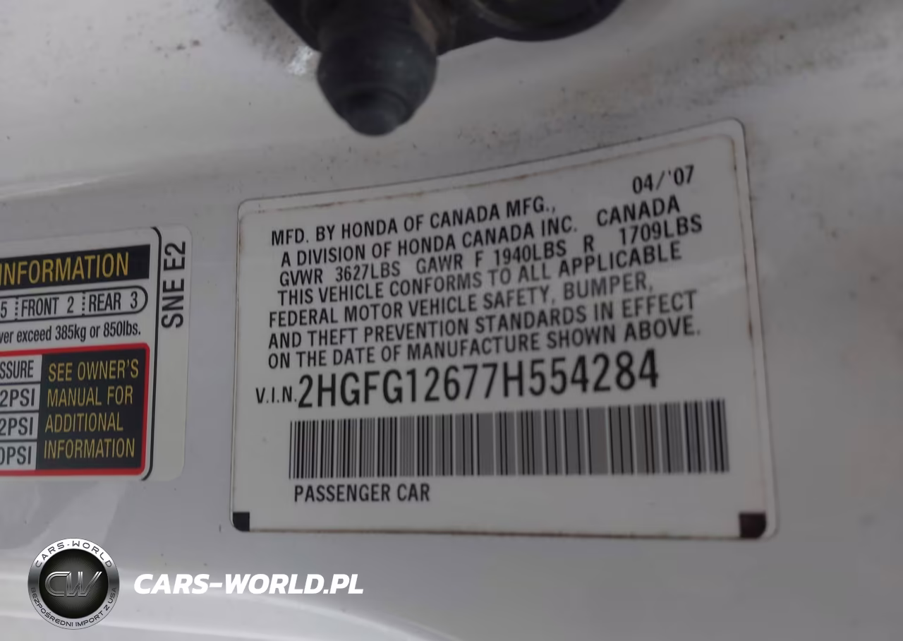 2007 Honda Civic Lx VIN:2HGFG12677H554284 - 9