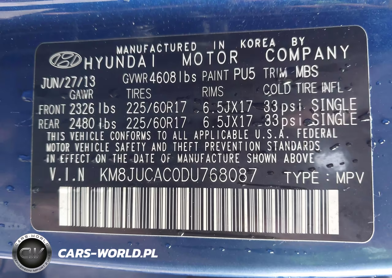2013 Hyundai Tucson Gls VIN:KM8JUCAC0DU768087 - 9