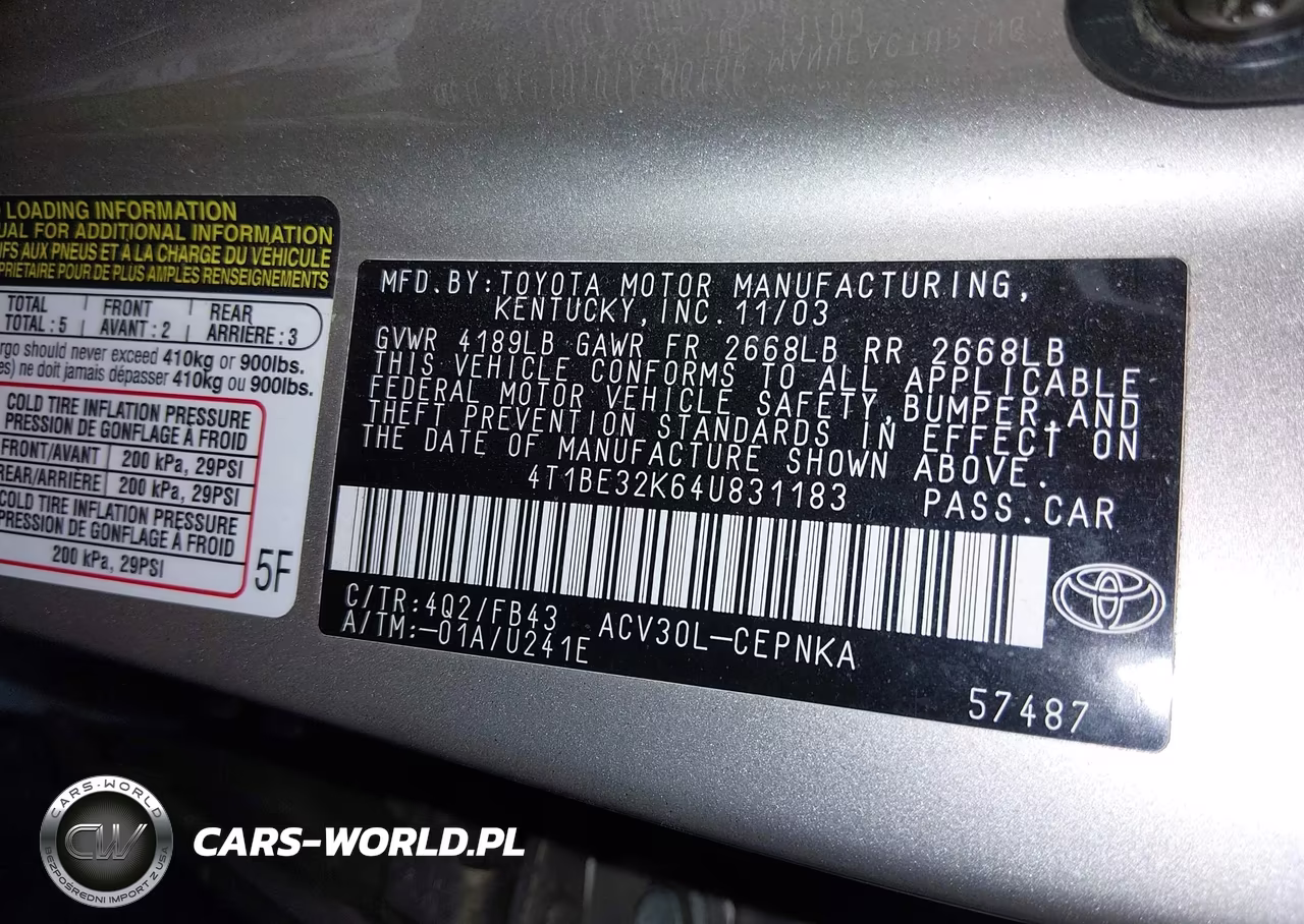 2004 Toyota Camry Le VIN:4T1BE32K64U831183 - 9