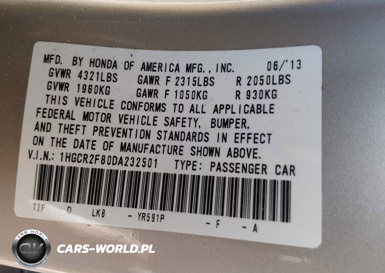2013 Honda Accord Sdn Ex-L VIN:1HGCR2F80DA232501 - 9