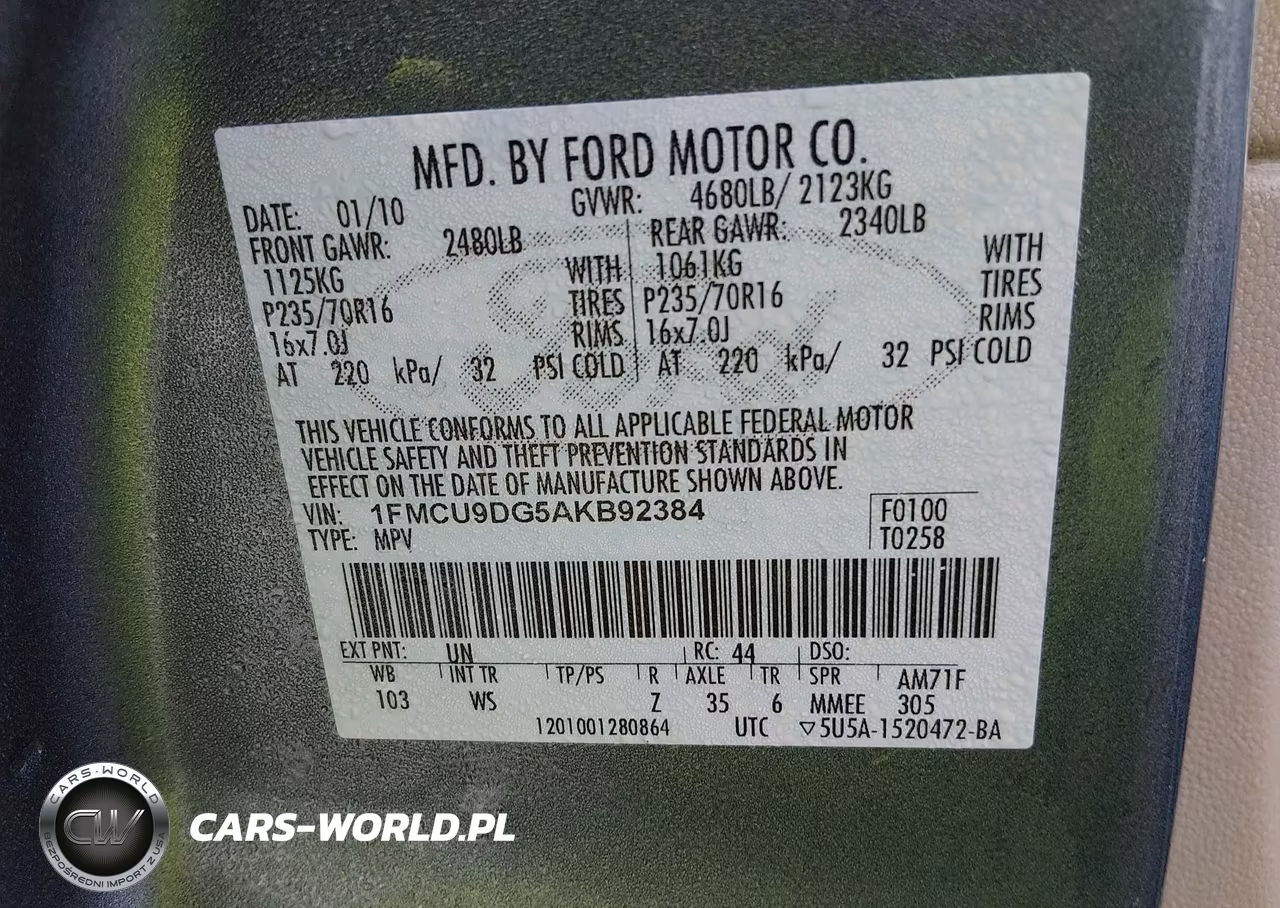 2010 Ford Escape Xlt VIN:1FMCU9DG5AKB92384 - 9