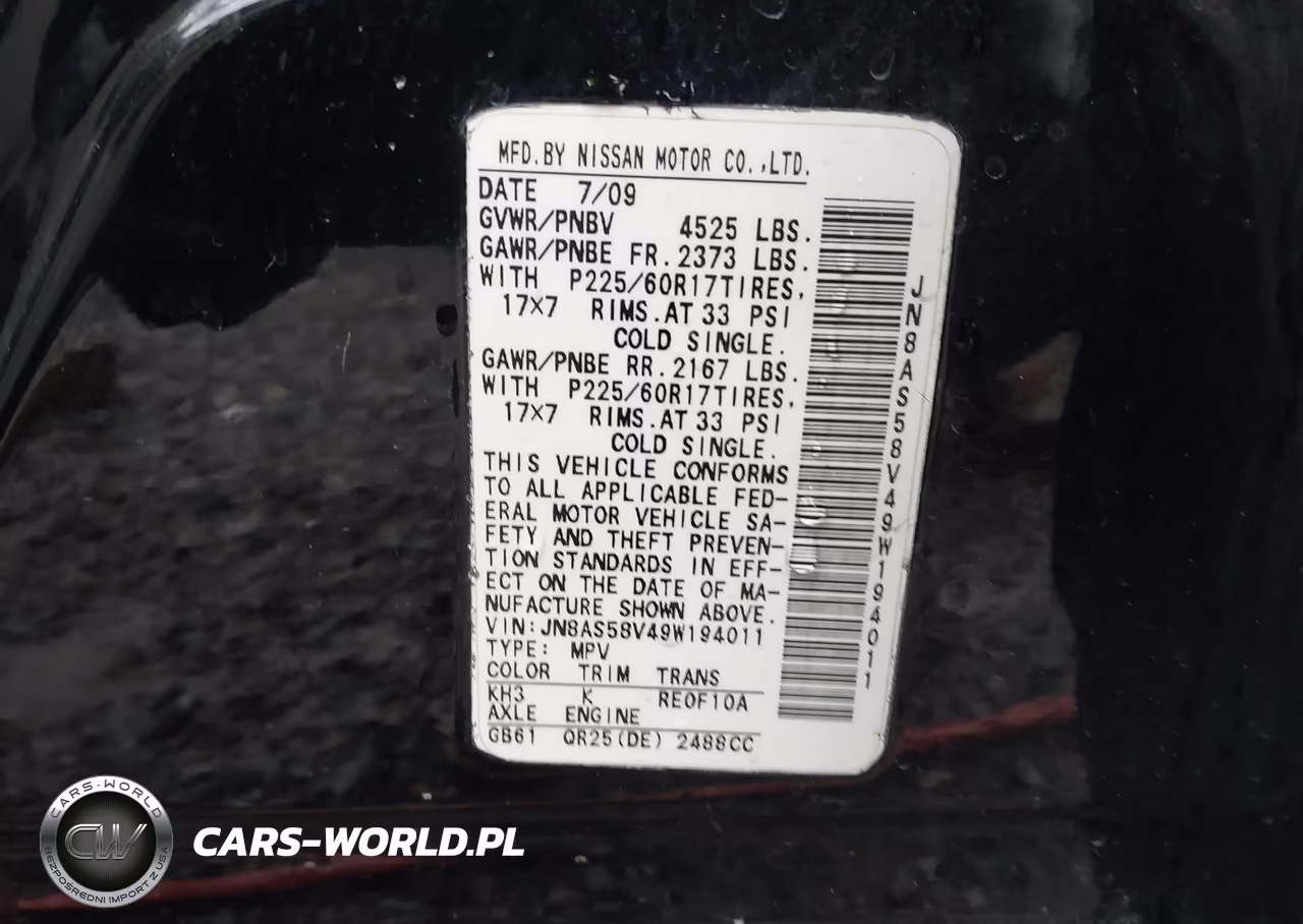2009 Nissan Rogue Sl VIN:JN8AS58V49W194011 - 9