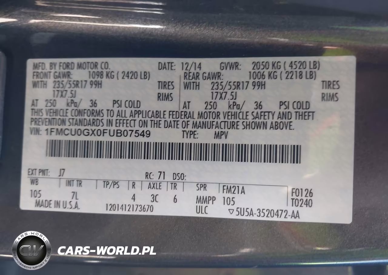 2015 Ford Escape Se VIN:1FMCU0GX0FUB07549 - 9