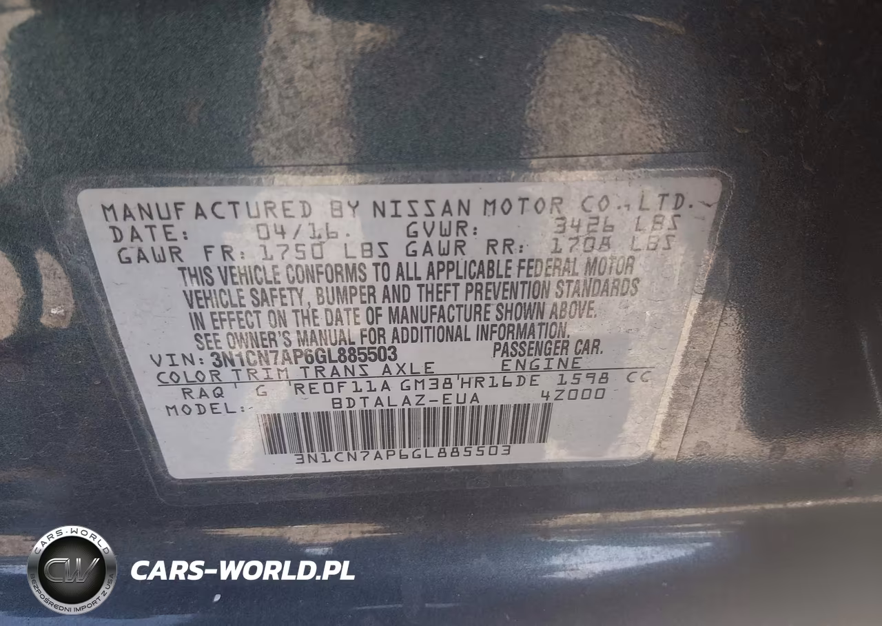 2016 Nissan Versa 1.6 S+ VIN:3N1CN7AP6GL885503 - 9