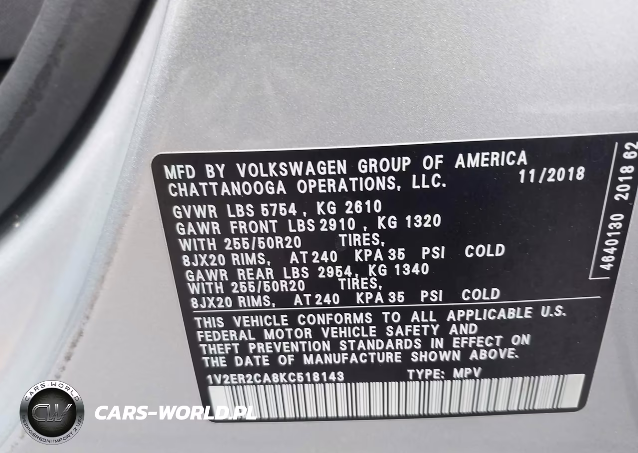 2019 Volkswagen Atlas 3.6L V6 Sel VIN:1V2ER2CA8KC518143 - 9