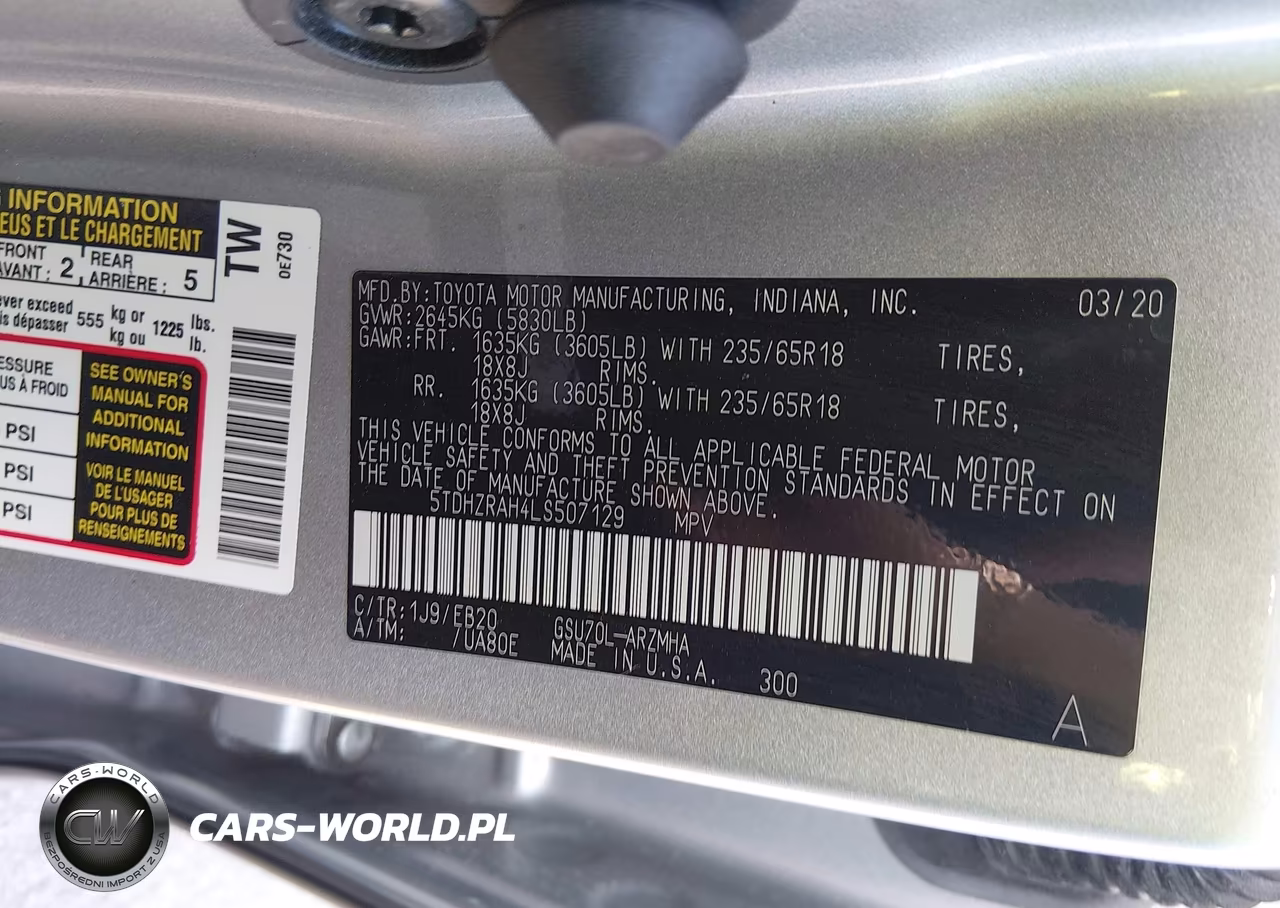 2020 Toyota Highlander Xle VIN:5TDHZRAH4LS507129 - 9